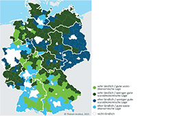 Deutschlandkarte mit Verteilung der Kategorien Lndlichkeit und soziokonomische Lage